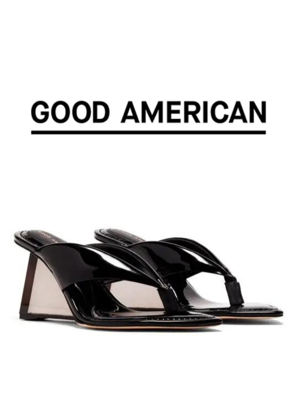 Good American - Cinder-f*king-rella Black Thong Clear Sandal Wedges - Picture 2 of 4